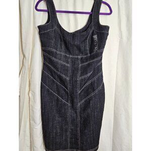 Juniors Y2K inspired denim overall baby doll structured minimalist zip up dress